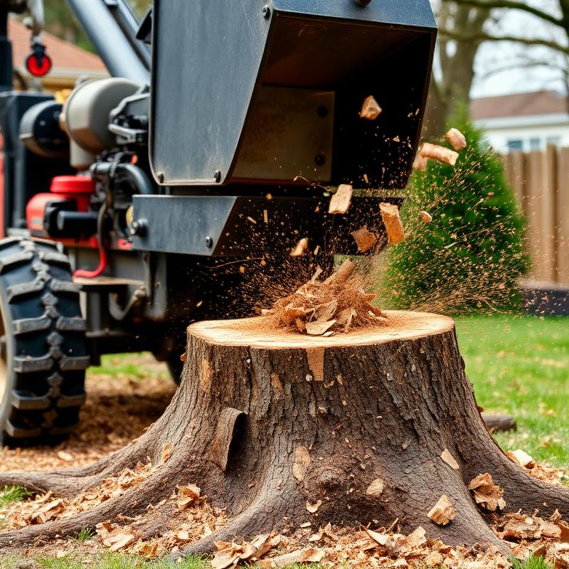 Stump grinding machine removing a tree stump